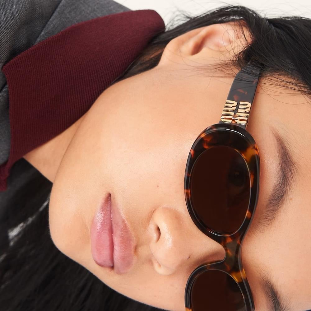 Miu Miu MU06ZS Brown Gold Oval Sunglasses