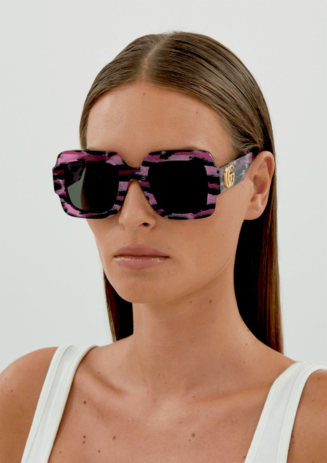 Gucci GG1547S Thick Rim Square Sunglasses in Pink Leopard