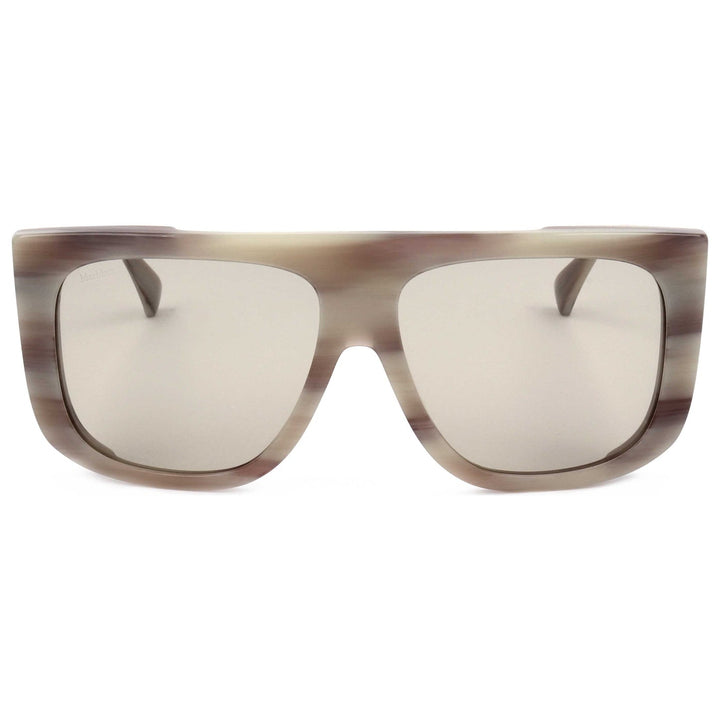 Max Mara oversized beige horn sunglasses with square frames and tinted lenses