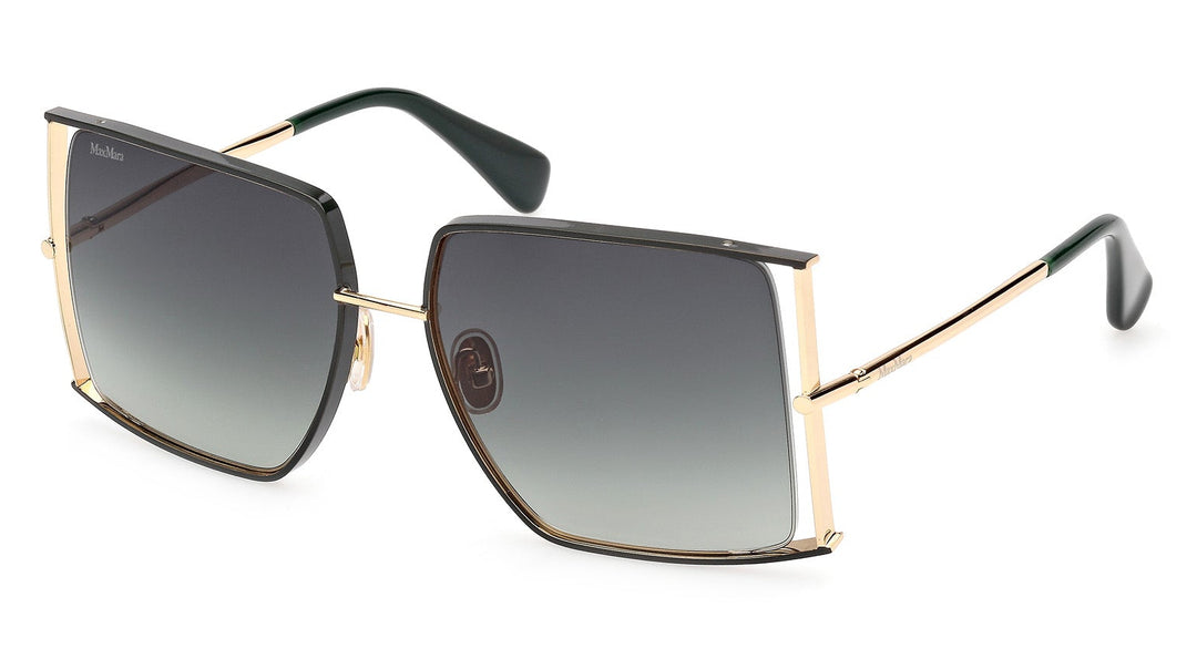 Max Mara MM0120 oversized square sunglasses: green arms, gold frame, dark lenses
