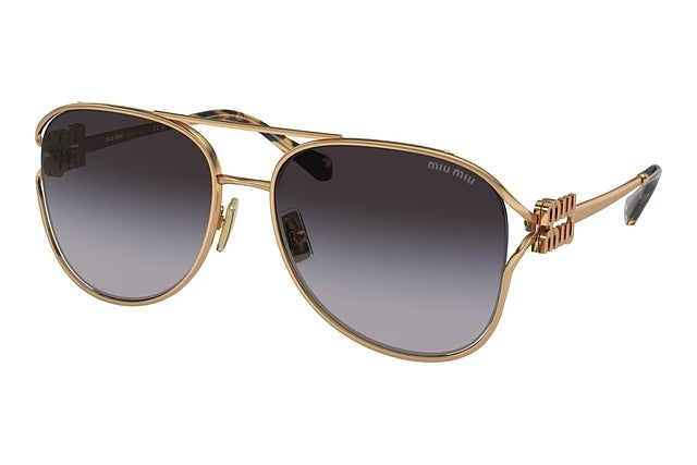 Miu Miu gold metal aviator sunglasses with dark gradient lenses, bow detail arms