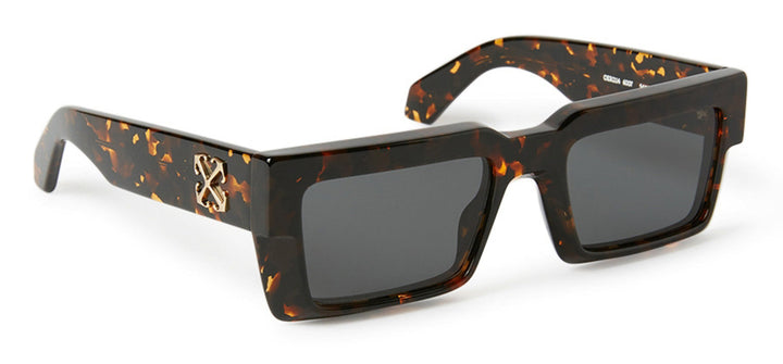 Off White Moberly sunglasses with havana brown tortoiseshell frames and dark lenses