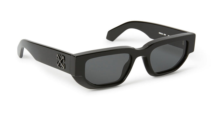 Off White black Greeley sunglasses with dark lenses and logo temple detail