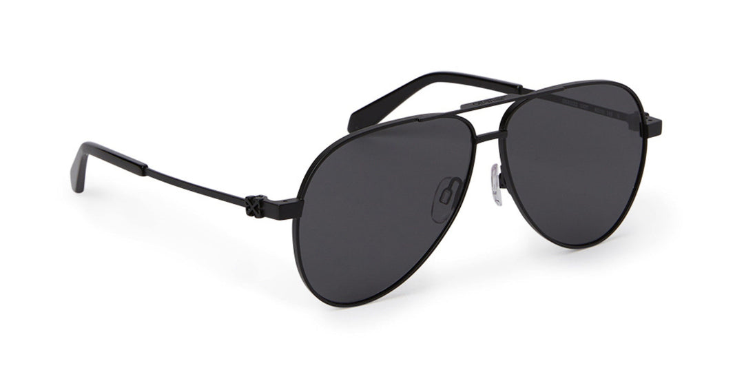 Off White Ruston aviator sunglasses with black frame and dark tinted lenses