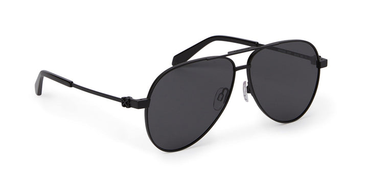 Off White Ruston aviator sunglasses with black frame and dark tinted lenses