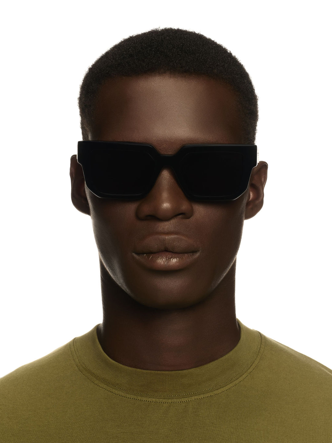 Off White black oversized sunglasses with dark lenses, front view