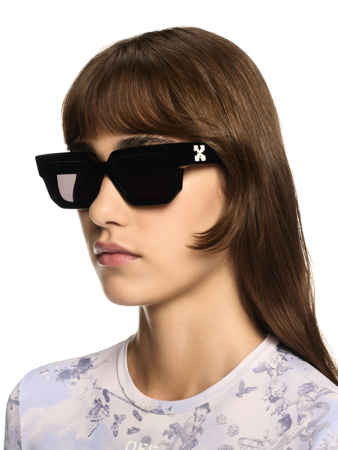 Off White black square sunglasses with dark lenses, logo on temple