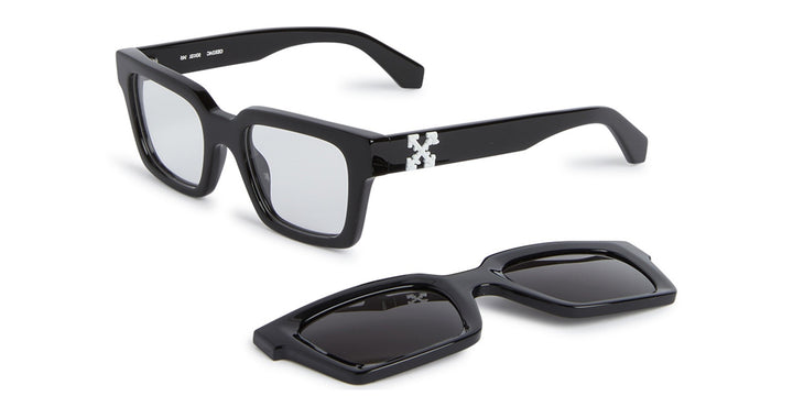 Off White off-White clip-on sunglasses with black frames and gray tinted clip lenses