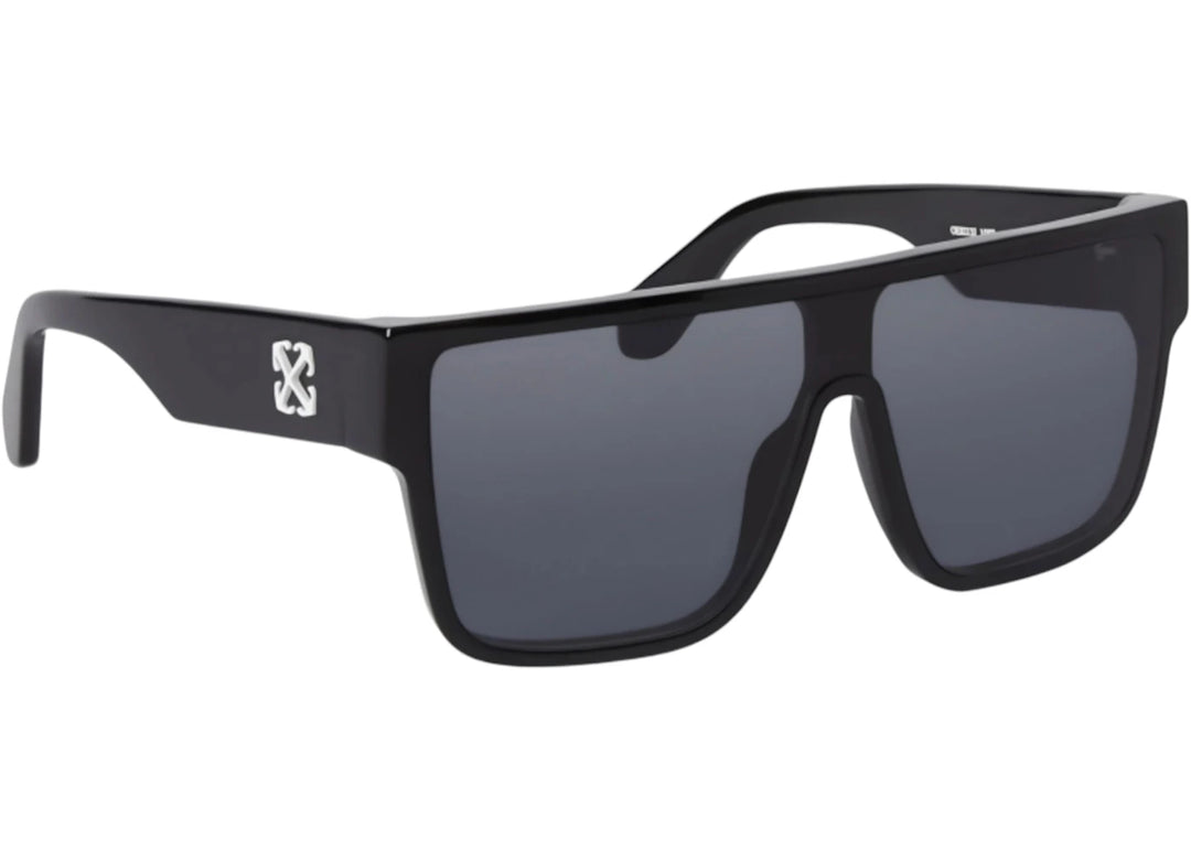 Off White Syracuse black square sunglasses with dark tinted lenses and logo on temple