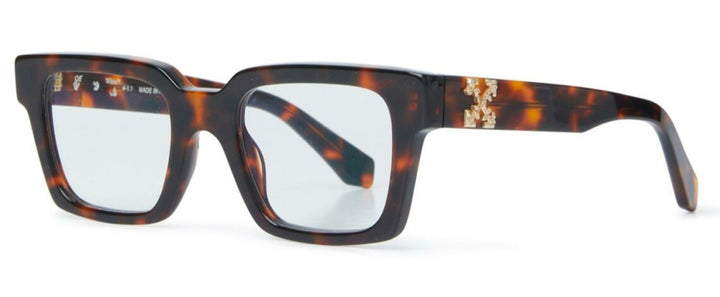 Off White Style havana brown rectangular eyeglass frames with dark tortoise pattern