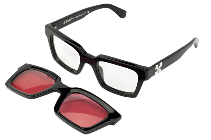 Off White Clip On Sunglasses in Black Red