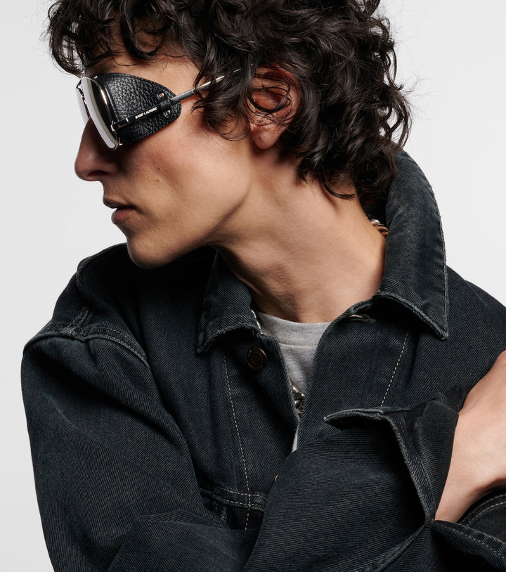 Saint Laurent SL653 Leon Leather Aviator Sunglasses in Silver