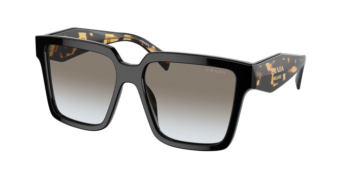 Oversized Prada sunglasses with black frames and dark Havana patterned arms