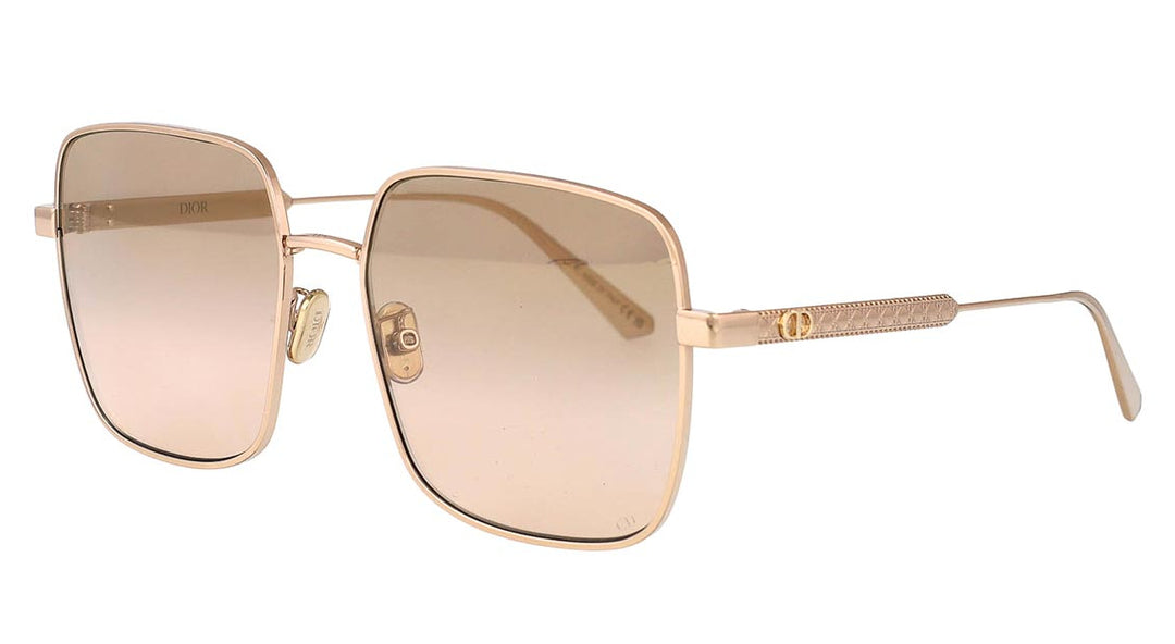 Dior Cannage square sunglasses with rose gold mirrored lenses and metal frames