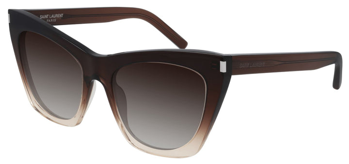 Brown gradient cat-eye sunglasses with dark lenses and slim temple arms