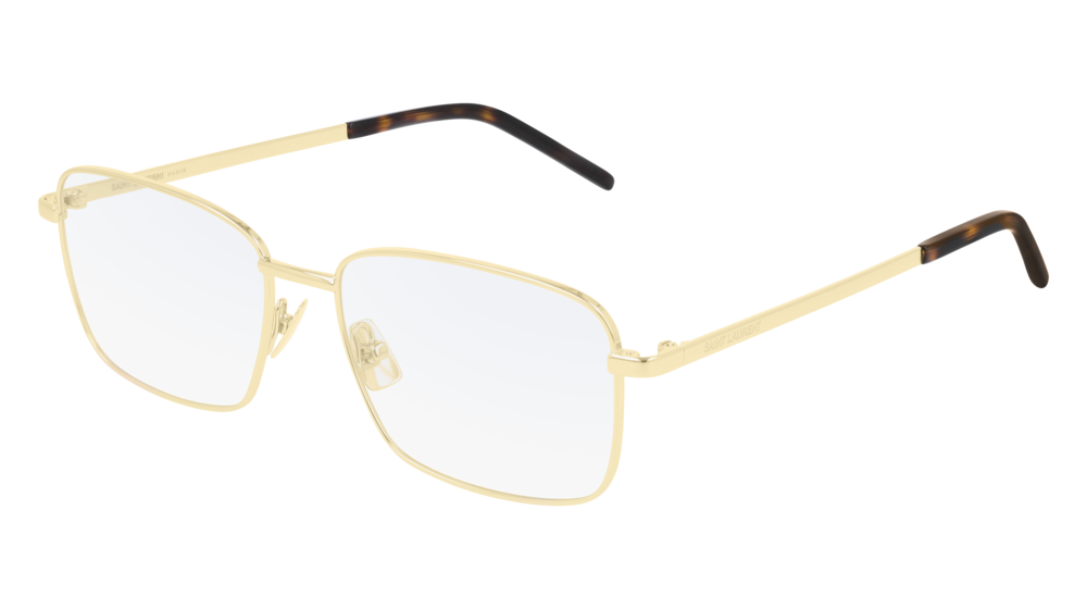 Saint Laurent SL330 gold metal eyeglass frames with blue tinted lenses