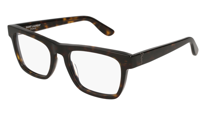 Saint Laurent square eyeglass frames in brown tortoise with dark temples