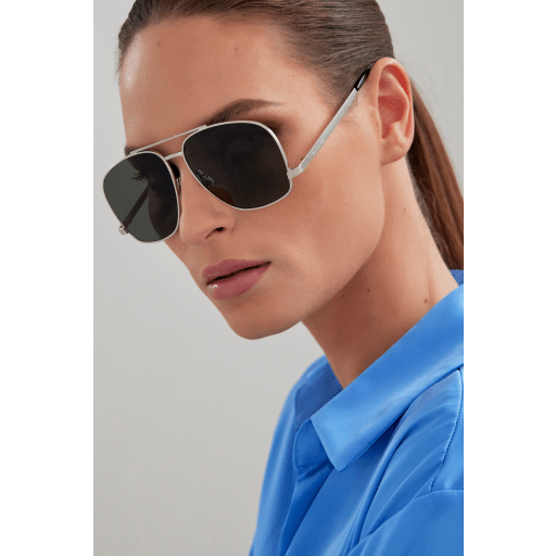 Saint Laurent Gafas de sol estilo aviador clásicas en negro con logo metálico 11M