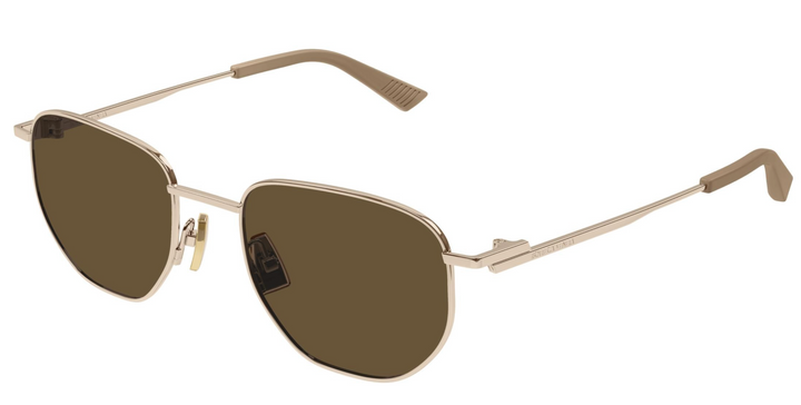Bottega Veneta BV1301S Metal Round Sunglasses in Gold Brown