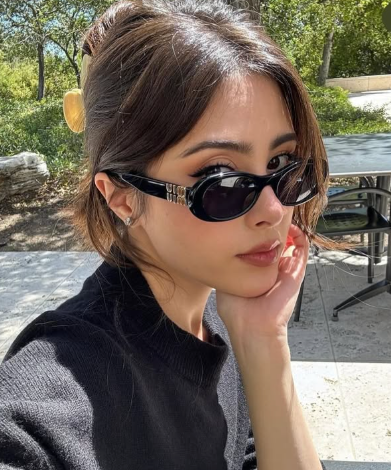 Miu Miu MU06ZS Black Gold Oval Sunglasses
