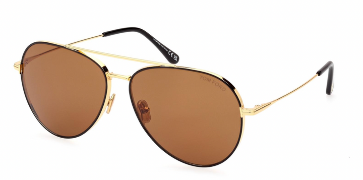 Gold-tone aviator sunglasses with brown mirrored lenses