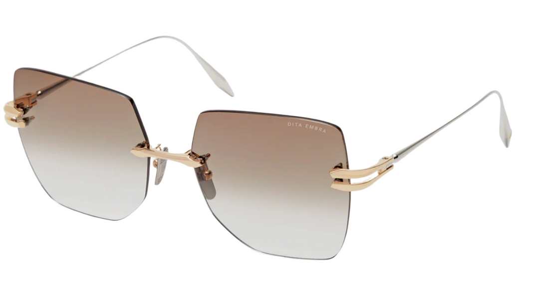 Dita Embra square sunglasses with white gold metal frame and brown gradient lenses