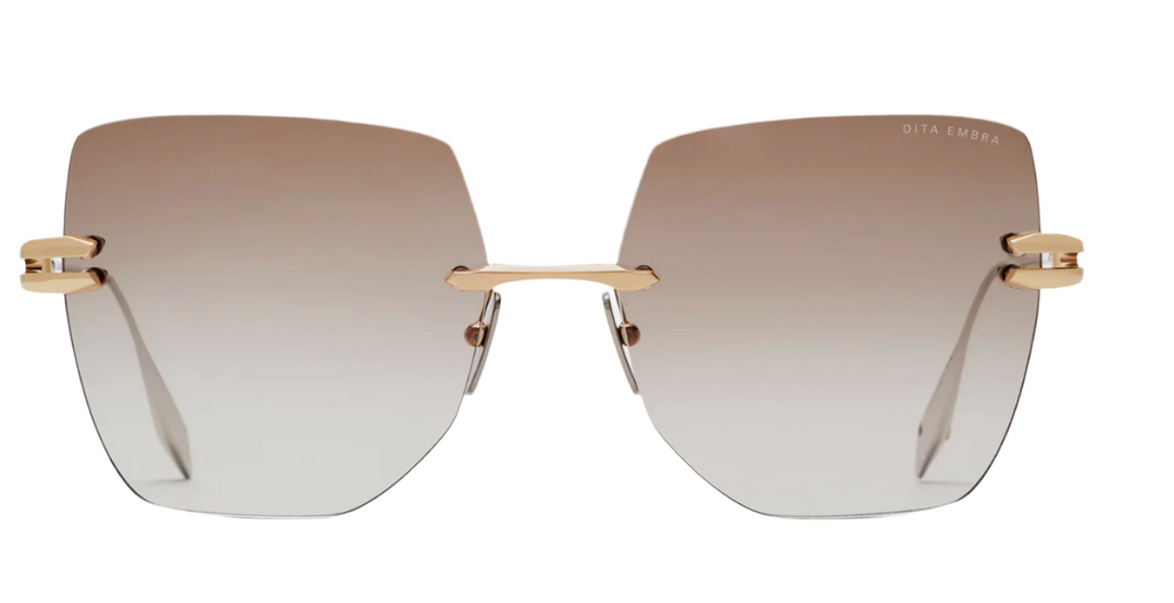 Dita Embra square sunglasses, white gold metal frame, brown-to-cream gradient lenses