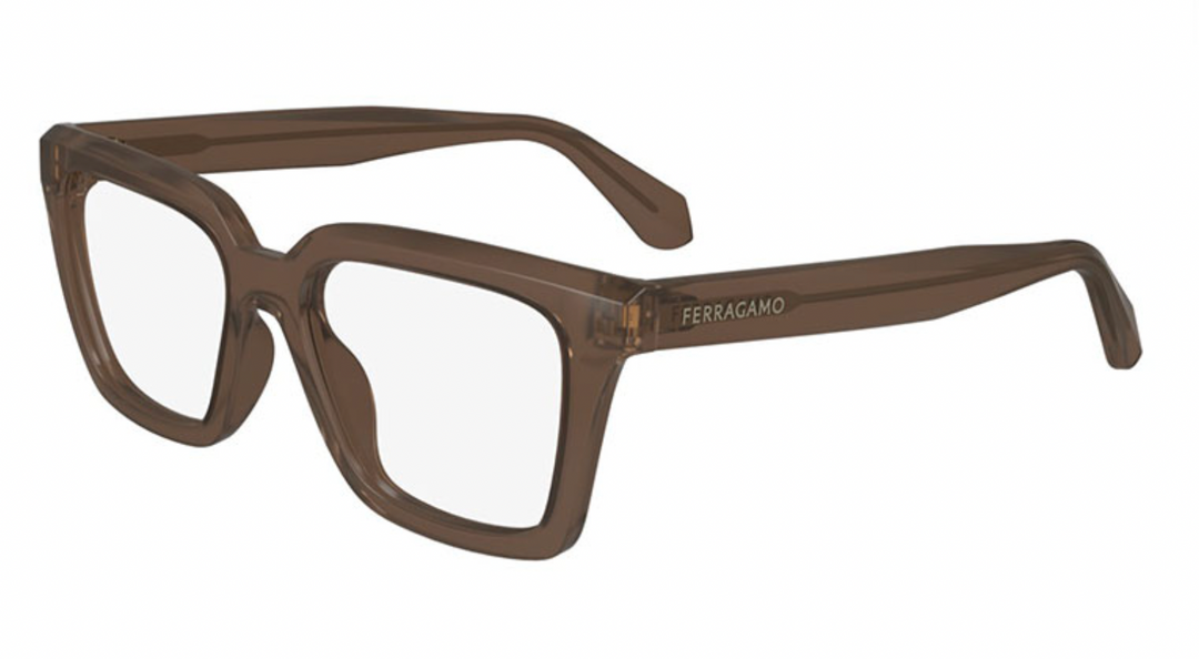 Salvatore Ferragamo brown square eyeglass frames with temple logo, full-rim