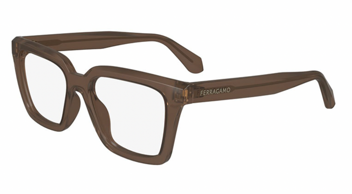 Salvatore Ferragamo brown square eyeglass frames with temple logo, full-rim