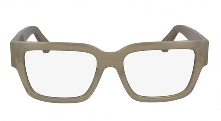 Honey opaline acetate eyeglass frames with wide squared front and clear lenses