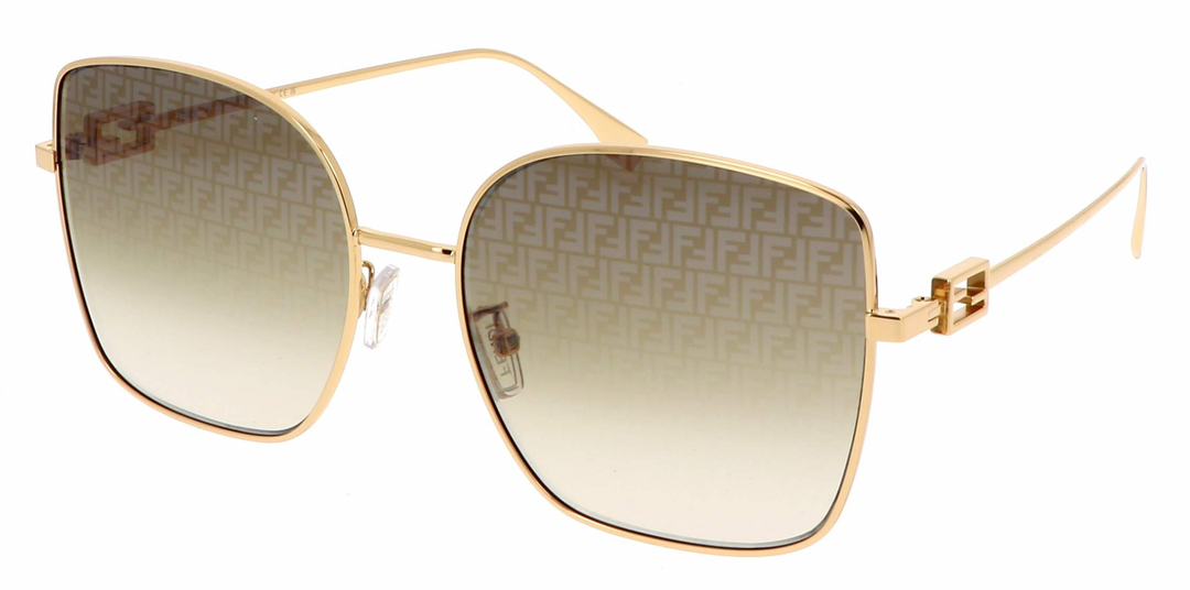 Fendi gold monogram mirror sunglasses, square cat-eye frame with mirrored lenses