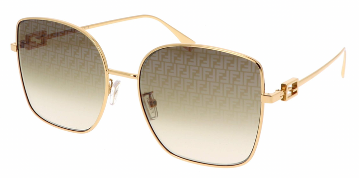 Fendi gold monogram mirror sunglasses, square cat-eye frame with mirrored lenses