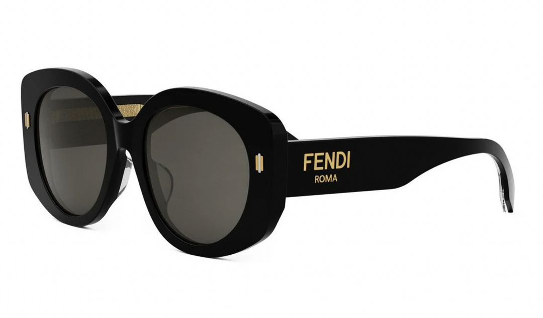 Fendi Roma round sunglasses in black with dark lenses and logo temples