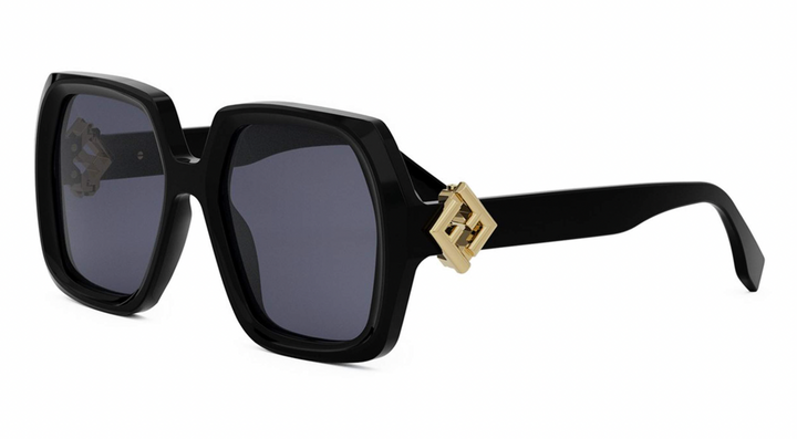 Black square Fendi FF-diamond sunglasses with dark lenses and gold logo bridge