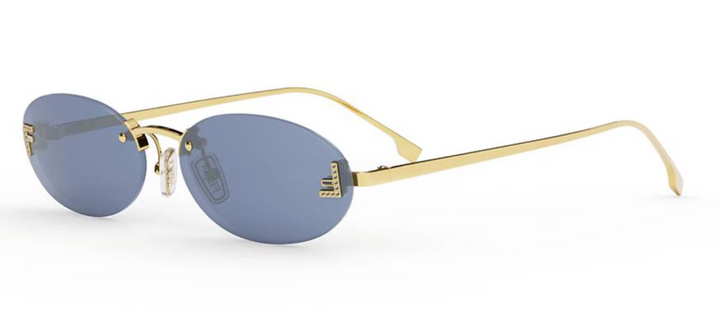 Fendi First rimless sunglasses, gold frame with blue mirrored lenses