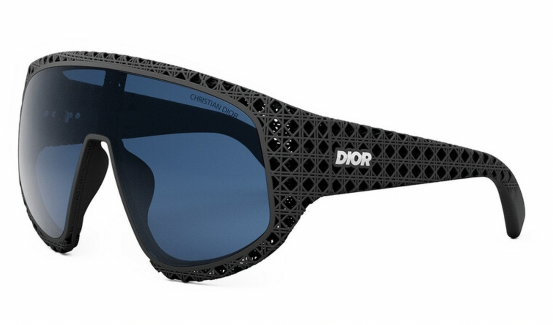 Christian Dior Dior3D dior black wraparound sunglasses with perforated frame and blue mirrored lenses