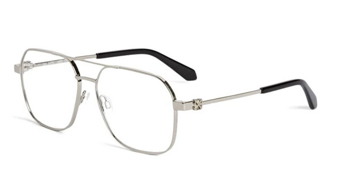 Off White Style silver pilot eyeglasses with clear lenses and black temple arms