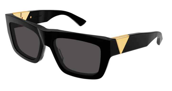 Bottega Veneta BV1178S black rectangular sunglasses with tinted lenses and gold accents