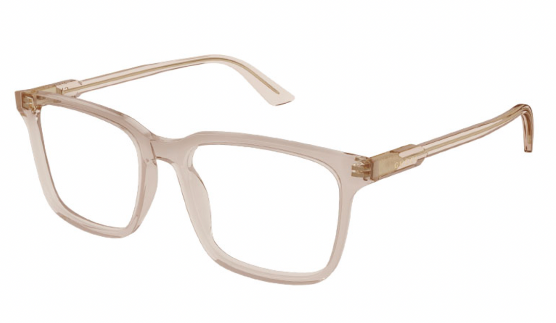 Gucci GG1120O translucent brown square eyeglass frames, logo on temples