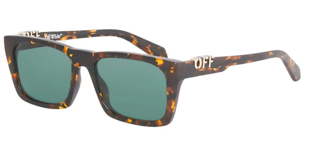 Off White albany sunglasses with havana brown frame and green tinted lenses