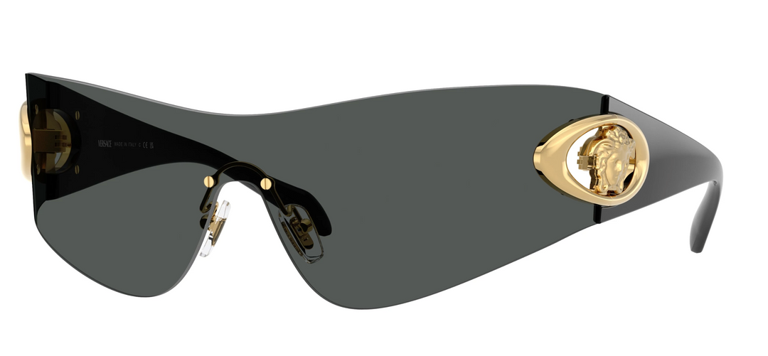 Versace Medusa sunglasses with gold frame and grey tinted lenses