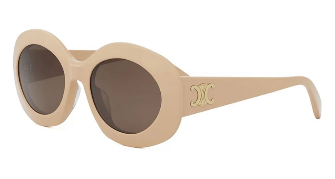 Celine Triomphe oval sunglasses, nude beige frames with dark round lenses and gold logo