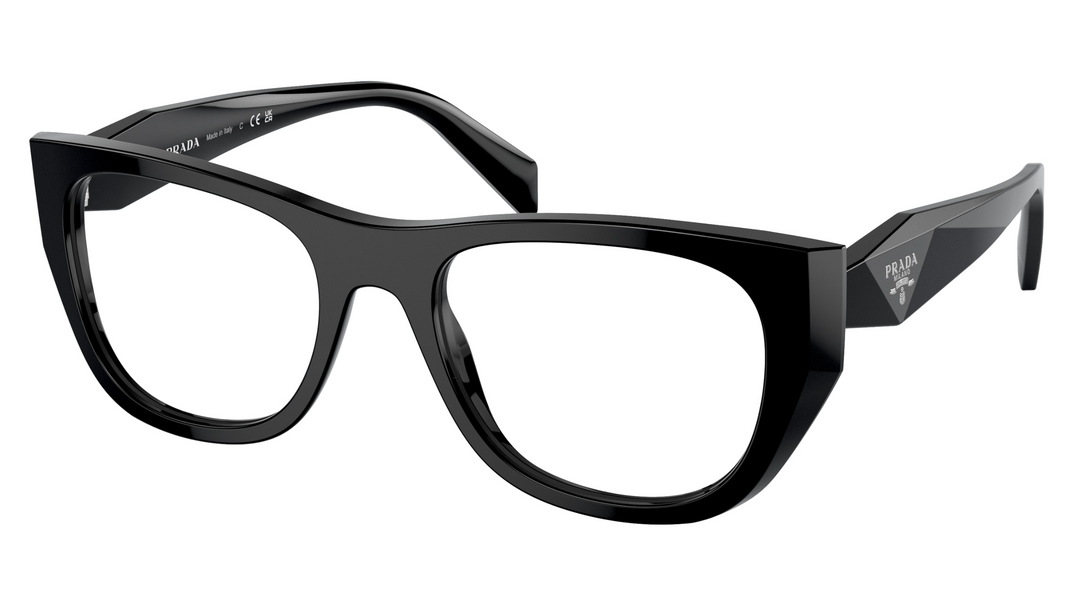 Prada PR A18V eyeglass frames in black, full-rim rectangular acetate