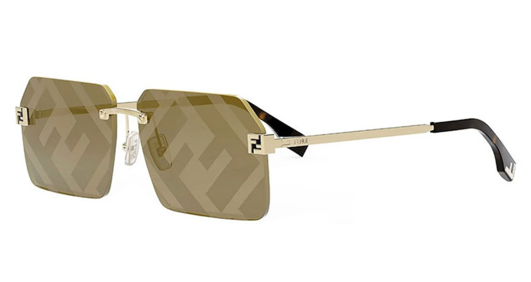 Fendi gold monogram mirror rimless sunglasses with FF temple detail