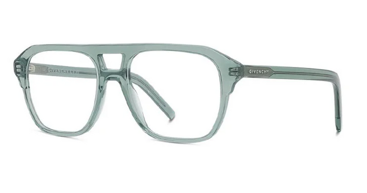 Givenchy transparent green eyeglass frames with rectangular acetate lenses