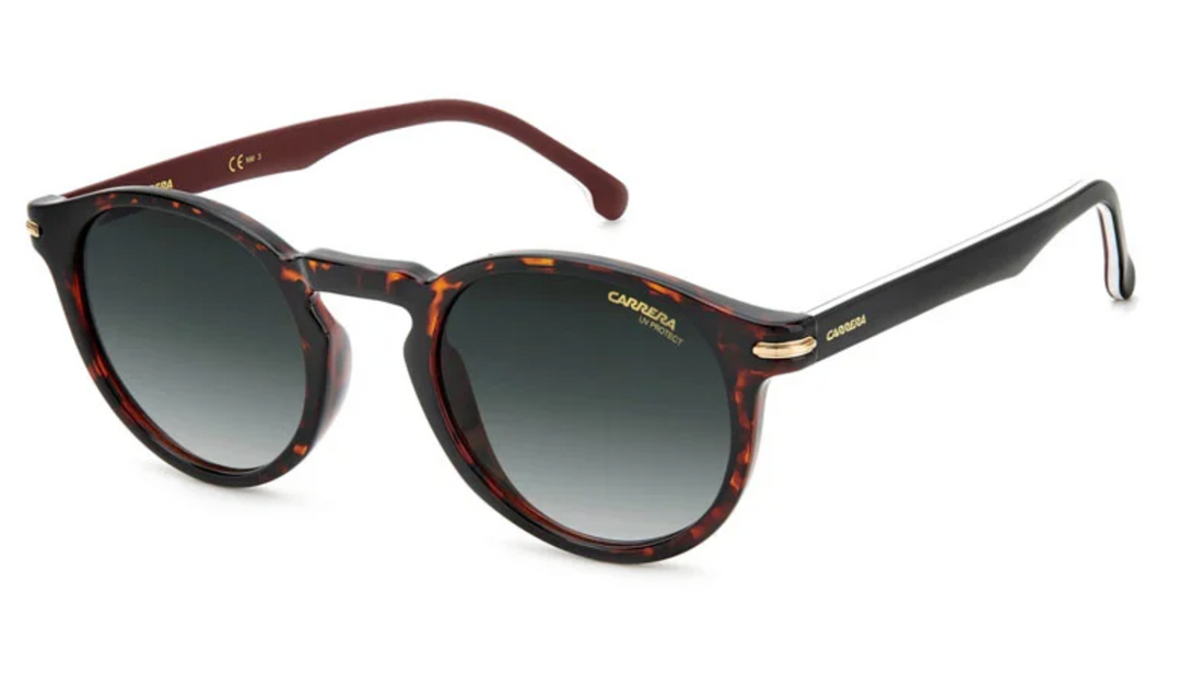 Carrera 301/S round sunglasses, havana green frame with dark tinted lenses