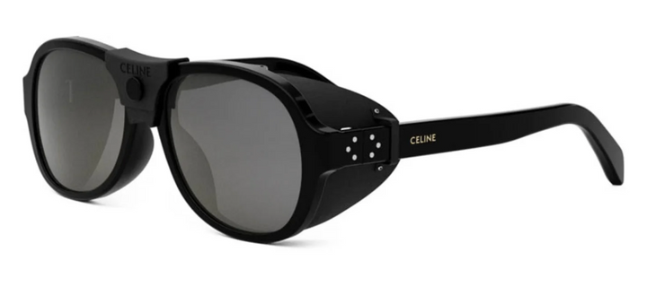 Celine CL40301U Black Leather Shield Aviator Sunglasses