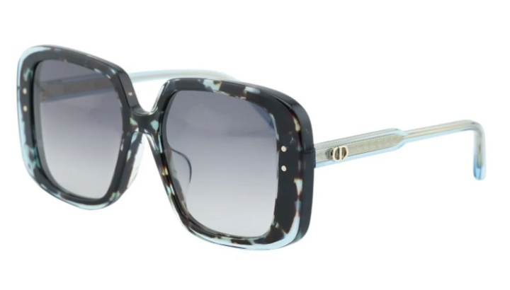 Dior havana blue square sunglasses with dark tinted lenses