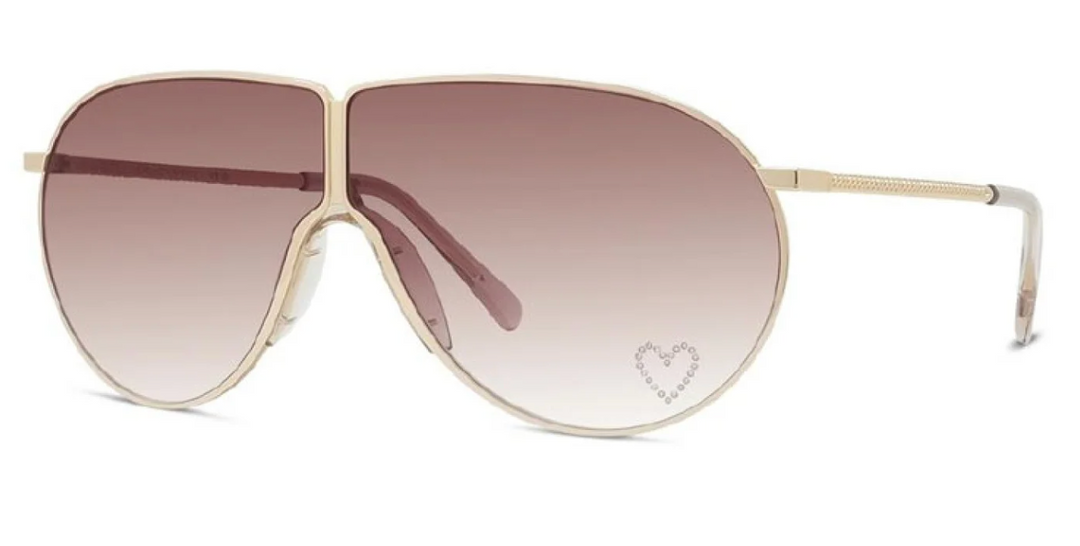 Gold-tone aviator sunglasses with brown gradient lenses, heart logo.