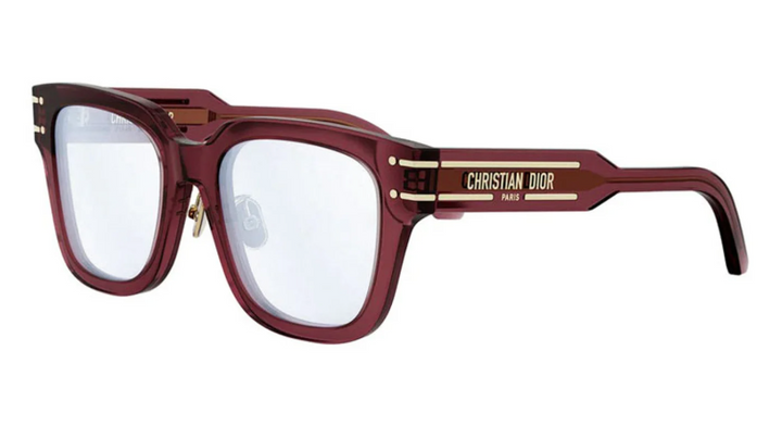 Burgundy Dior eyeglass frames with rectangular shape and gold CHRISTIAN DIOR logo